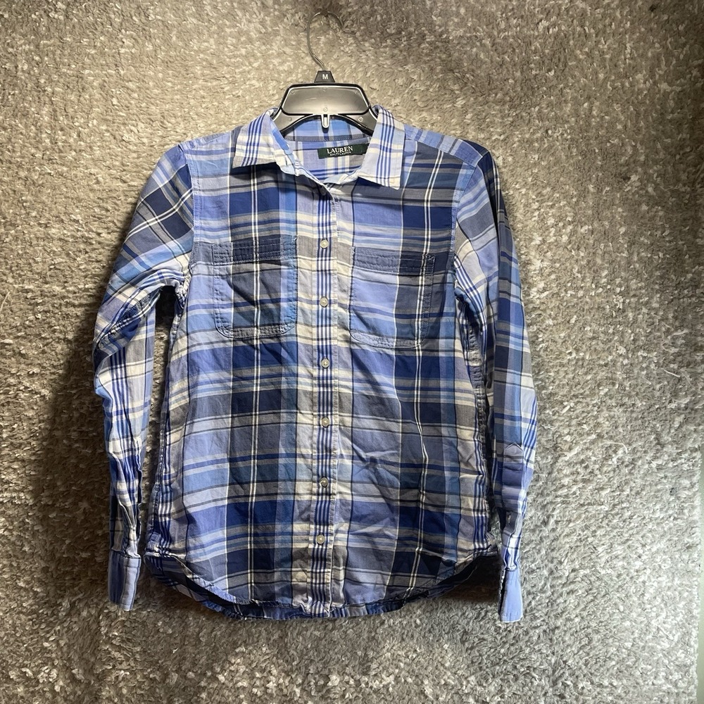 Lauren Ralph Lauren Women S Button Up Long Sleeve Roll-Tab Shirt Plaid Western